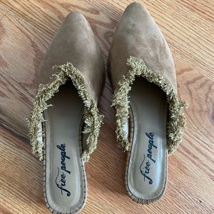 Free People Tan Suede Fringe Mules